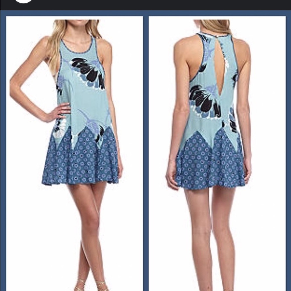 Small Intimately Free People Floral Blue Sleeveless Dress Someone Like You Slip